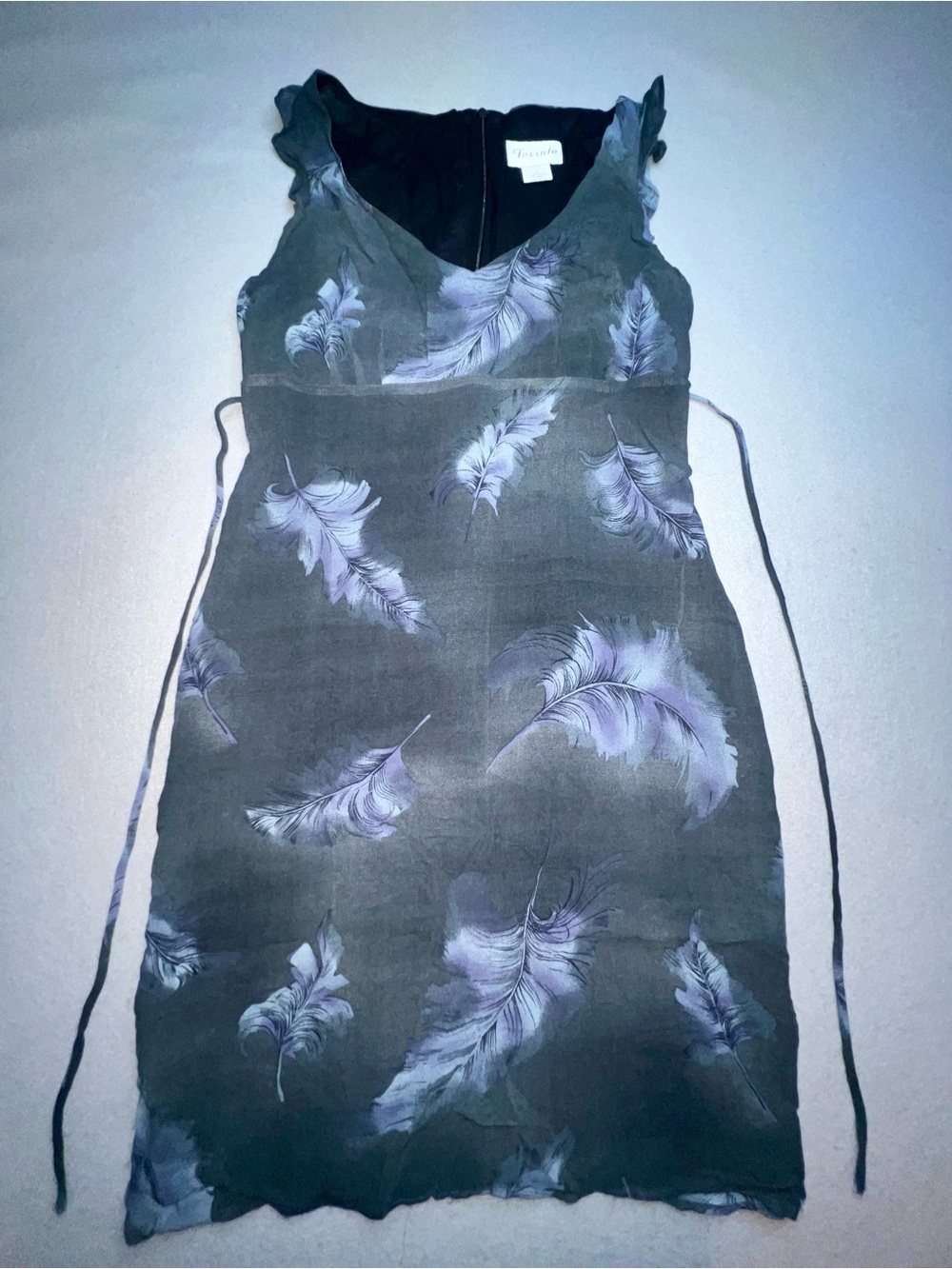 Tessuto Petites Gray Purple Feather Print Sleeveless Dress Size 6 Petite
